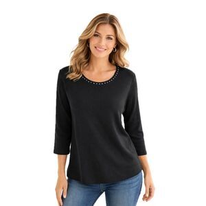 Y2K Black Rhinestone Trim Shirt